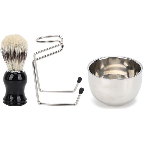 Kit de rasage 3 pièces pour homme : bol + support en acier inoxydable + blaireau, station de rasage quotidien (1/5)