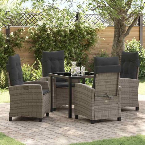 vidaXL Garten Essgruppe mit Kissen 5 pcs Grau Poly-Rattan (1/5)