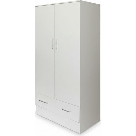 Armadio Due Ante Cassetto Guardaroba Mobile Camera Legno 80x50x170 cm bianco