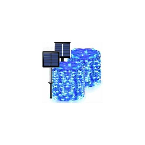 2er-Pack Solar-Lichterketten für den Außenbereich, Solar-Lichterkette mit Kupferdraht für dekorative Beleuchtung im Garten, Terrasse und Zuhause, 10 m, 100 LEDs, blau.