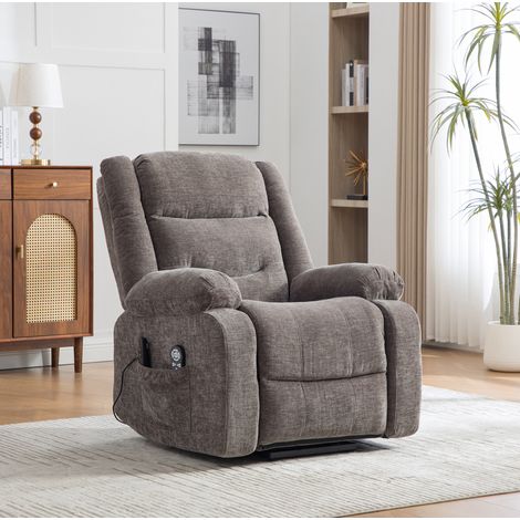 Fauteuil relax électrique multifonction avec aide au lever, massage et chauffage, dossier et repose-pieds électriques réglables, poche de rangement latérale, gris (1/5)