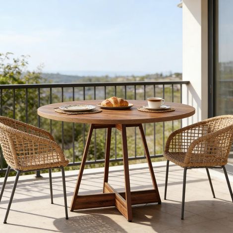 MEUBLIV Mesa de comedor redonda 100 cm marrón, tablero MDF, estilo bistró, 2-4 personas (1/5)