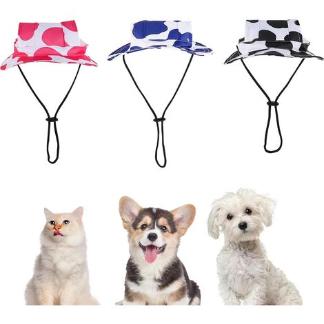 3 Pièces Casquette pour Chien, Casquette Chien de Protection Solaire, Réglable Chapeau De Sport Chat de Compagnie Extérieur, Chapeau de Visière Imprimé Vache Aux Chats Et Aux Petits Chiens (1/5)