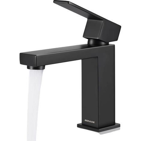 Grifo para lavabo de baño, diseño contemporáneo, acero inoxidable duradero, negro, G3/8 (1/2)
