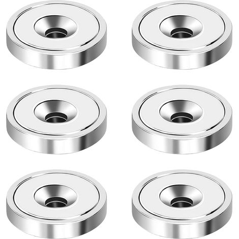 Lot 6 Aimants Disque avec Capsule 28x5mm – Force Traction 22 kg – Aimant en Pot avec Vis – Néodyme pour Montage et Fixation (1/5)