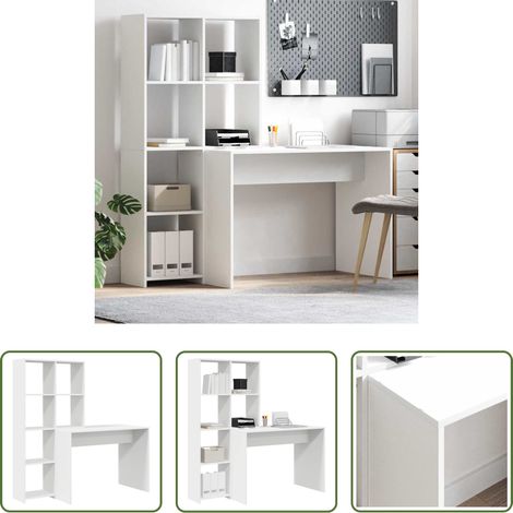 Schreibtisch mit Regalen - Schreibtisch mit Regal Weiß 138,5 x 55 x 143 cm Holzwerkstoff (1/5)