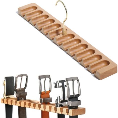 Porte-ceinture (40 x 5,5 x 2 cm), 12 crochets, porte-ceinture en bois, porte-cravates