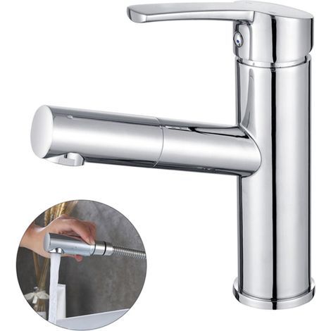 Mitigeur de Lavabo Noir avec Douchette Extractible Robinet Salle Bain à Levier Mélangeur Monocommande en Acier Inox-robinet lavabo vasque (1/5)