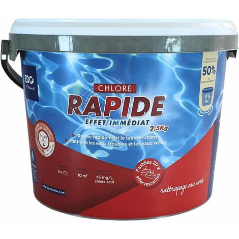 Chlore Rapide (Choc) Piscine - Pastilles 20G - Seau 2.5kg - Effet Immédiat - Spécial Rattrapage Eaux