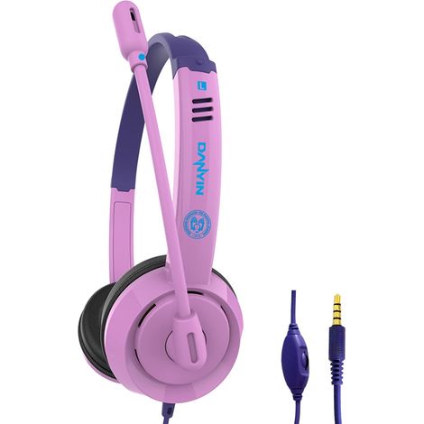 Casque audio pour enfants avec microphone, filaire, intra-auriculaire, limitation du volume, sécurité, réglable (rose violet) (1/3)