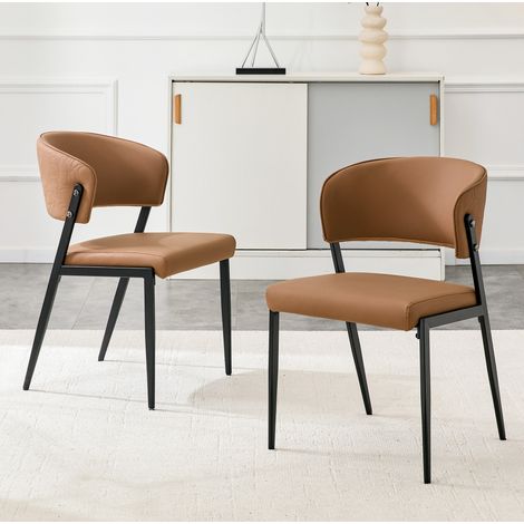 Chaise de salle à manger marron en PU avec dossier ergonomique et piètement métal,51x49x78cm (1/5)