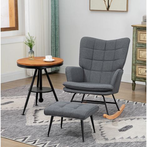 CHICFURN Poltrona a dondolo grigia 64x89x90 cm con poggiapiedi in poliestere (1/5)