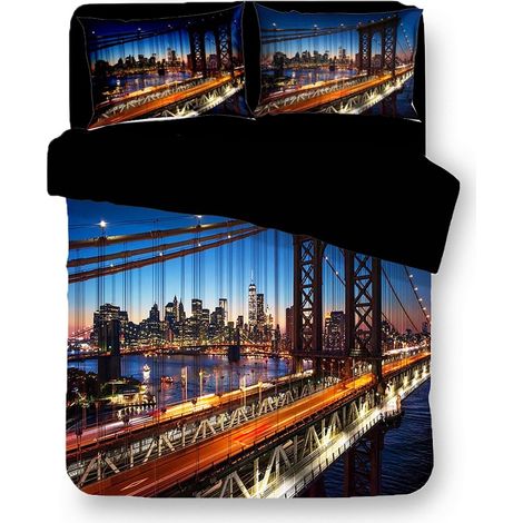 COPRIPIUMINO Rasatello HD FOTOGRAFICO NEW YORK Ponte di Brooklyn Cm. 250x200