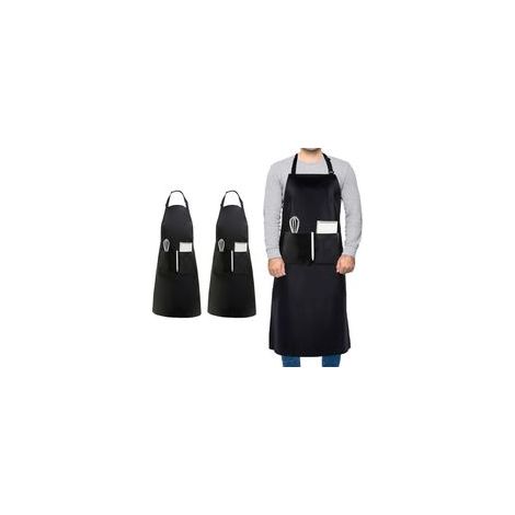 2 Pcs Plus Taille Tablier de Chef, Unisexe Noir Tablier, Imperméable Tablier avec 2 Poches pour Cuisiner, BBQ, Travail, Professionnel Tablier pour Serveur Artiste Coiffeur (Grande Taille) (1/4)