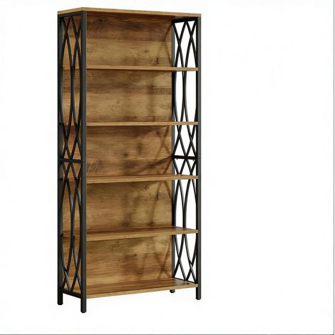 Estantería abierta industrial de MDF y metal negro y marrón, 180 cm (1/5)