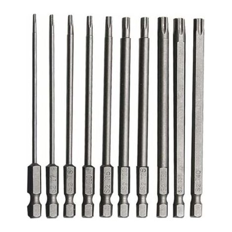 10 PCS Embout Torx Long en Acier Allié au Chrome Vanadium 75mm Embout Visseuse Long Antirouille Jeu pour Tournevis Perceuse Electrique Machines Entretien (1/4)