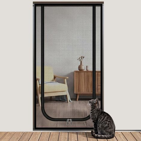 Moustiquaire Porte-fenêtre 90 × 200 cm pour Chat avec Fermeture zippée Filet protection chat renforcé gris-noir moustiquaire de porte anti-insectes pour balcon ou terrasse, zip double sens (1/5)
