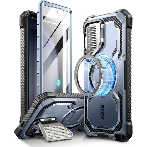 Coque intégrale pour Samsung Galaxy S24 Ultra, MagSafe, béquille, protection écran, bleu (1/5)