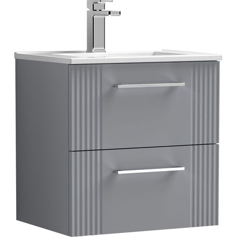 Belvide Partial Fluted 2 Drawer Wall Hung Vanity Unit with 1 Tap Hole Minimalist Basin - 500mm - Grey (1/4)