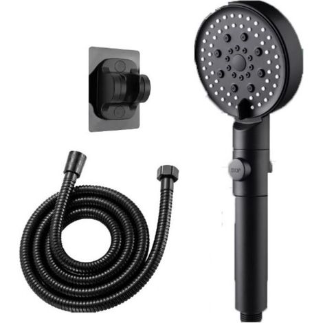 (Noir) Pomme de Douche Haute Pression, Douchette Amovible Tête de Douche D'eau à 6 Modes, Shower Head avec Tuyau 1,5m et Support (1/5)