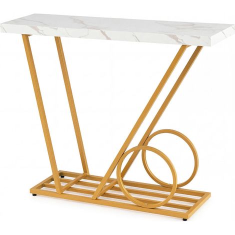 Design effet marbre blanc, table console 100 cm avec rangement ouvert, idéale pour entrée, couloir ou salon (1/5)