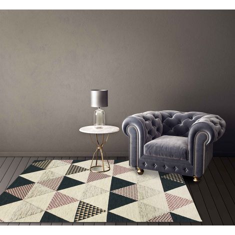 Tappeto Arredo Moderno Morbido in Ciniglia Ingresso Antiscivolo Prodotto Italiano Soggiorno Camera Salotto Disegni Piazzati Cotone Varie Misure Grande Triangoli Antracite - 65x115Cm (1/5)