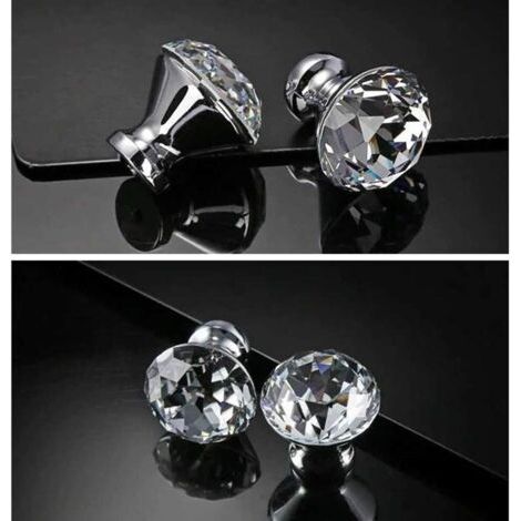 Sollbry 4pcs 30mm armoire poignée de porte en verre de cristal clair poignée poignée tiroir poignée avec poignée à vis (argent) (1/5)