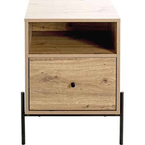 Meuble console, table console en bois coloris chêne clair et métal coloris noir -longueur 45 x profondeur 47 x hauteur 60 cm (1/4)