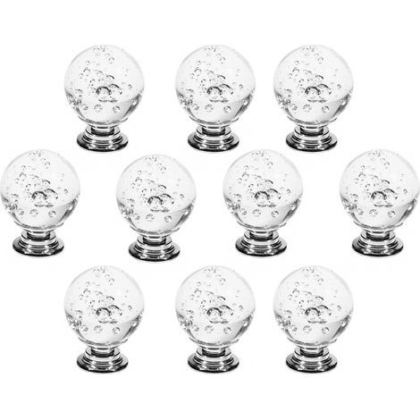 Knob De Meuble - Boule En Verre Cristal Craquelé - Pour Tiroirs Armoires Placards Salle De Bain Cuisine Chambre - Lot De 10