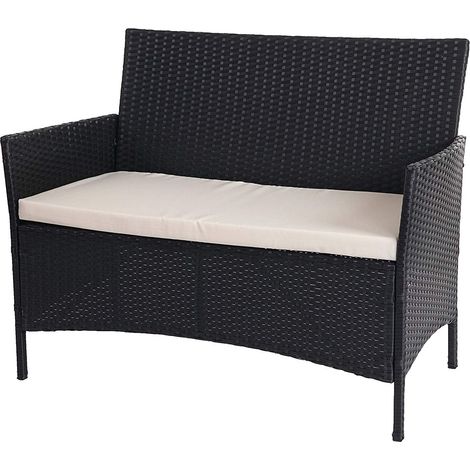 Panca da giardino in polyrattan antracite screziato con cuscino color crema MDJ04134