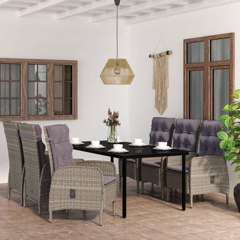 Juego de comedor de jardín 7 piezas con cojines gris y negro vidaXL (1/5)