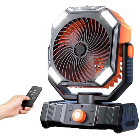 Camping fan, extra long battery life, USB rechargeable, with remote control, 4 speeds, with timer (orange) (1/5)