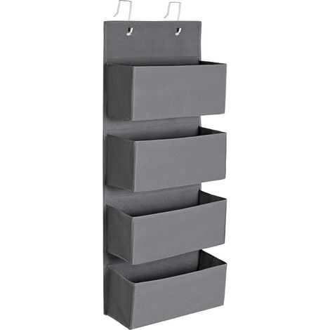 Étagère à suspendre, 4 compartiments, Rangement suspendu, Organisateur, suspendre à la porte ou au mur, en tissu, pour chambre, bureau, chambre d’enfant, 33,5 x 12 x 100 cm, Gris RDH04G (1/5)