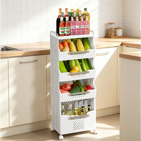 Carrello 4 ripiani 30x40,9x110 cm in polipropilene grigio crema con ruote - MEUBLIV (1/5)