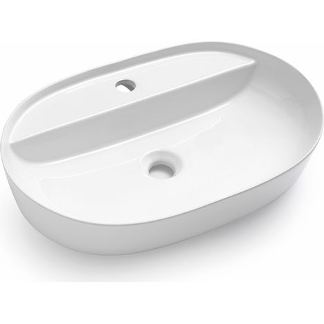 Lavabo da appoggio in ceramica bianco 61x38 cm con foro per rubinetto (1/2)