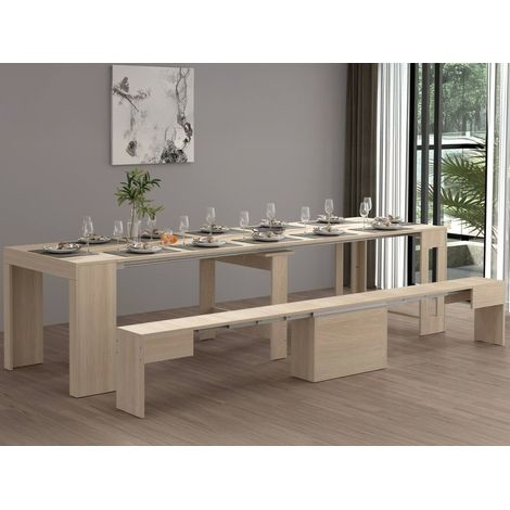 Dmora - Panca Ubertino, Seduta per tavolo da pranzo, Panca singola allungabile, 290x25h45 cm, Olmo (1/5)