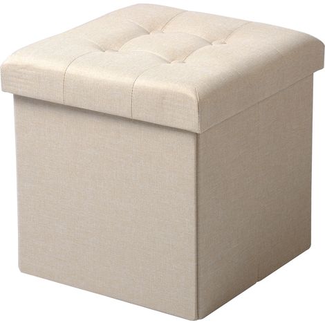 WOLTU Tabouret pouf coffre Boîte de rangement repose-pied cube, siège pliable, gagner de l'espace 37, 5x37, 5x38cm, Crème Blanc (1/4)