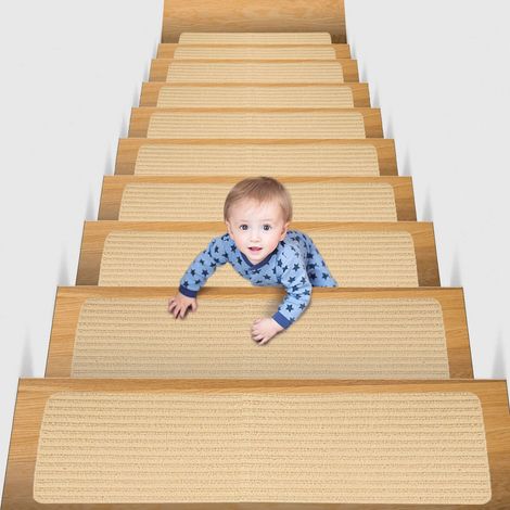 Tapis de marches d'escalier auto-adhésifs, antidérapants en TPR, lavables, pour escaliers intérieurs, beige