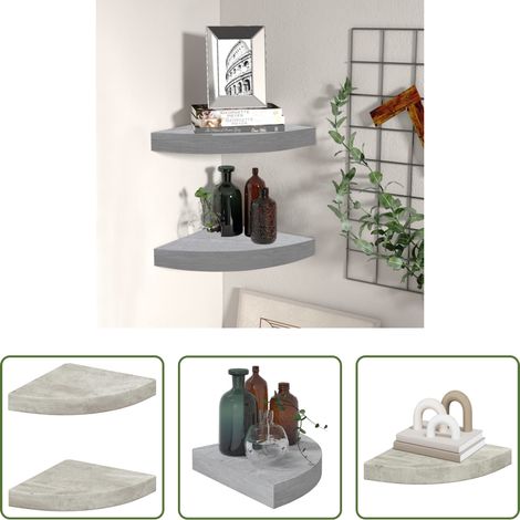 Eckregal - Eck-Schweberegale 2 Stk. Betongrau 25x25x3,8 cm MDF (1/5)