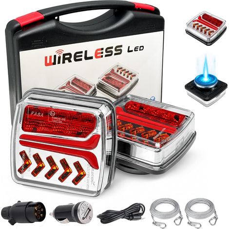 2 Pack Feux Arrière Base Aimanté Sans Fil pour Remorque 12V/24V, Rechargeable avec 5 Fonctions d’Éclairage, Récepteur EU 7 Broches, Étanche IP67, Câbles Anti-Perte Inclus pour Remorque,Camion,Caravane (1/5)