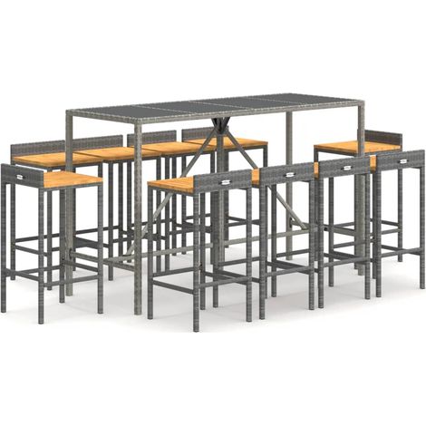Maison Exclusive - Set Bar Giardino 11pz Grigio Polyrattan e Legno Massello Acacia
