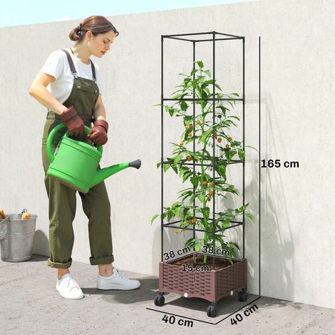 Jardinière surélevée à treillis de 20 L (avec roues verrouillables et système d'irrigation automatique), marron (1/5)
