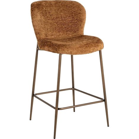 Tabouret de bar cognac assise velours pieds bronze brossé - Cognac velours bronze brossé (1/5)