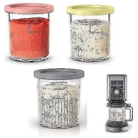 récipients de conservation des alimentsPots à glace avec couvercle, lot de 4, bleus, 473 ml (1/5)