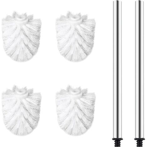 Tête de Brosse de Toilette, Jeu de Têtes de Brosse de Rechange avec 2 Manches en Acier Inoxydable, 4 Pièces, Blanc (1/5)