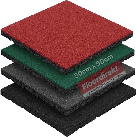 Tapis de sol pour aire de jeu et jardin, Play Protect, Résistant aux intempéries avec drainage 50 x 50 cm, Ep 40 mm, Gris