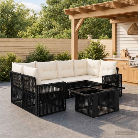 vidaXL Set Divano da Giardino 7 pz Nero e Bianco Crema polyrattan (1/5)