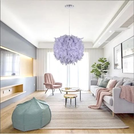 Lustre en Plume,Moderne Lampe Suspension Industrielle Style Edison pour Salon Chambre,ø30cm,Gris (1/4)