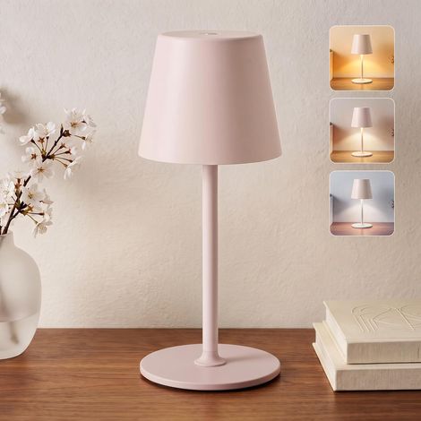 Lampe de Chevet Tactile Sans Fil, Veilleuse Rechargeable pour l’Intérieur et l’Extérieur – 3 Températures de Couleur, Variation Continue, Corps en Métal, IP54, 2 Hauteurs, 5300 mAh, Beige Rosé (1/5)
