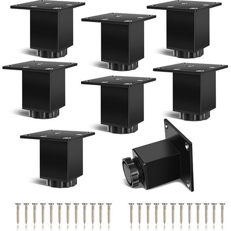 8 x Adjustable Table Legs with Fixed Plate Wide and Thick Black Square Furniture Legs for Cabinet Legs Sideboard Shelf Feet 60 mm Screws Included (1/5)